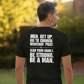 SCREEN PRINTED: "MEN GET UP"