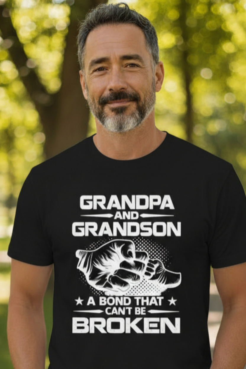 SCREEN PRINTED: "GRANDPA AND GRANDSON BOND CAN'T BE BROKEN"