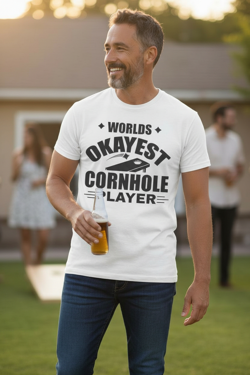 SCREEN PRINTED: "CORNHOLE:" OKAYEST"