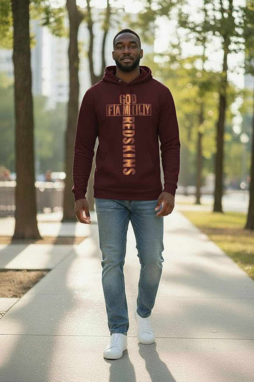 SCREEN PRINTED: "GOD, FAMILY, REDSKINS"