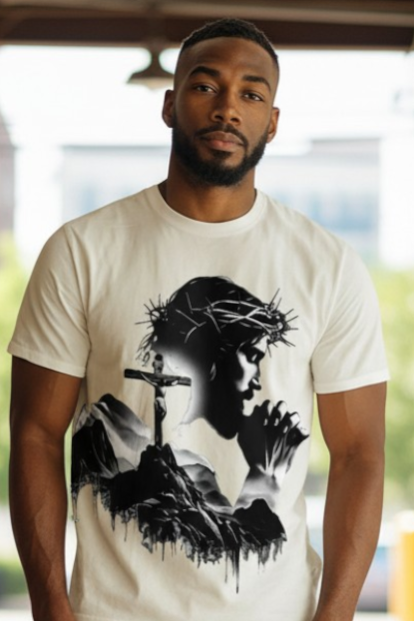 SCREEN PRINTED: "HE DID IT FOR ALL"
