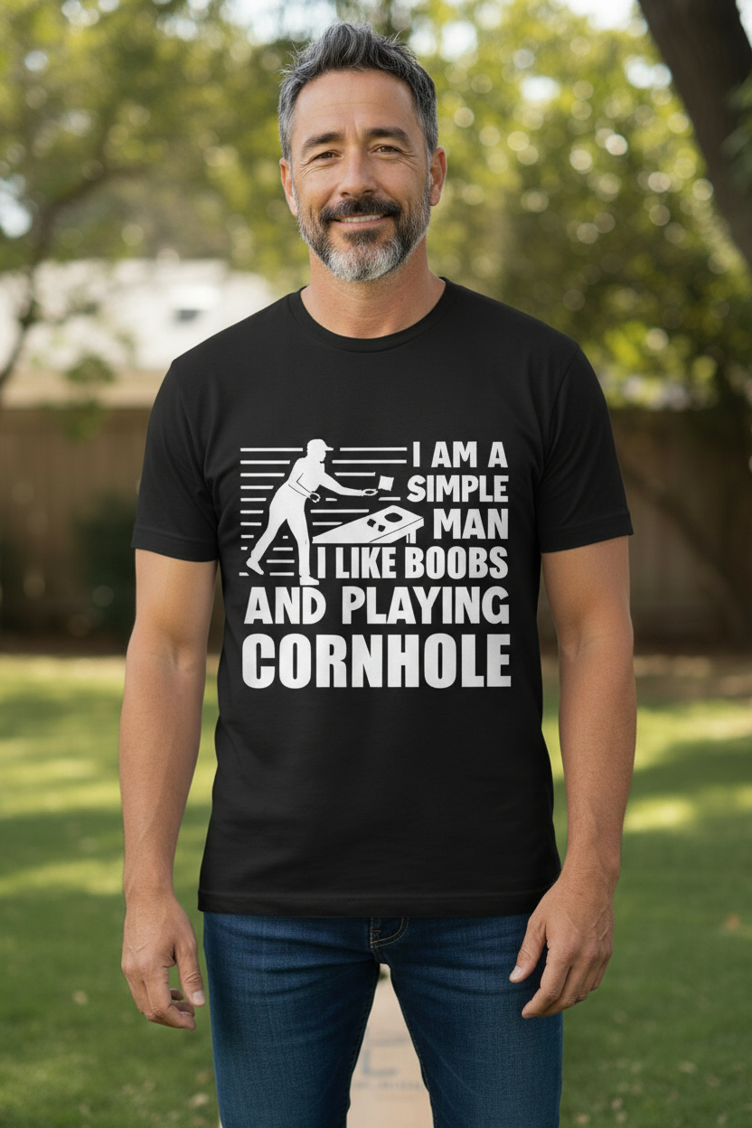 SCREEN PRINTED: "CORNHOLE:" SIMPLE MAN "