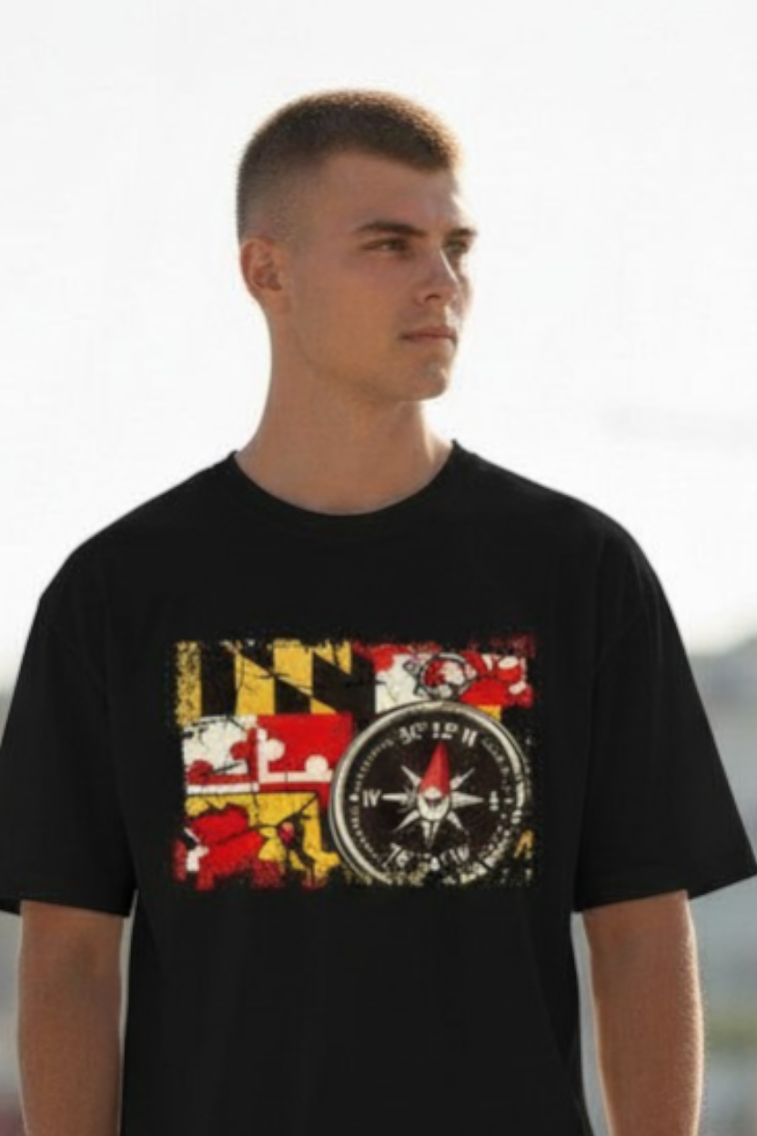 SCREEN PRINTED: "MARYLAND FLAG WITH COMPASS"