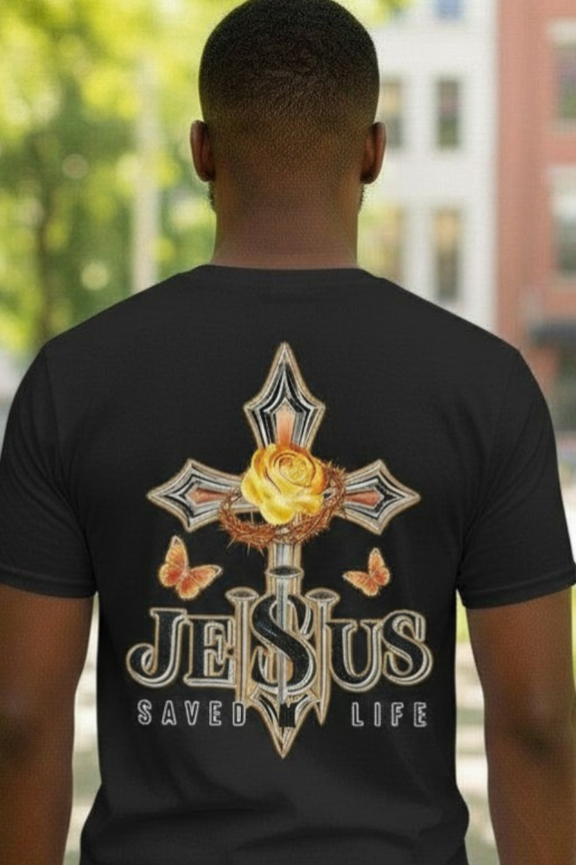SCREEN PRINTED: "JESUS SAVED MY LIFE"